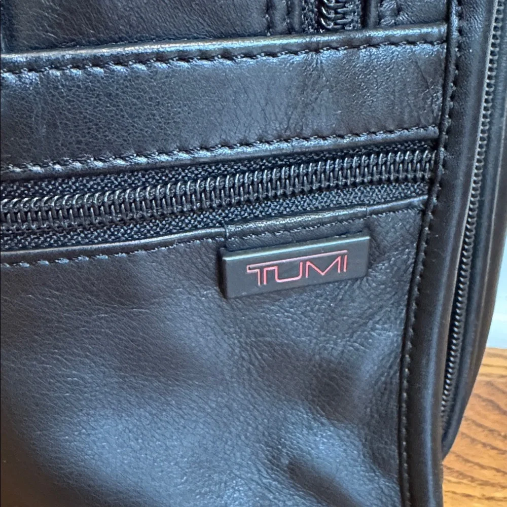 TUMI | Alpha Leather Briefcase | Black Multi-Zip Laptop Bag | OS